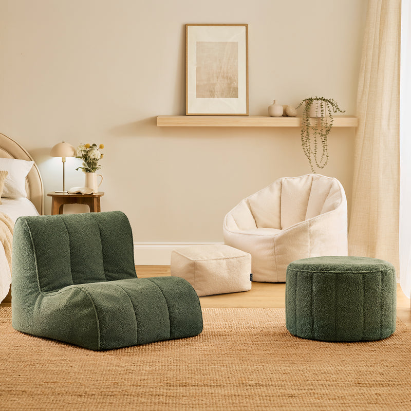Swoop Bouclé Accent Chair Bean Bag - Olive Green