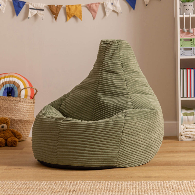 Kids Dalton Cord High Back Bean Bag - Green