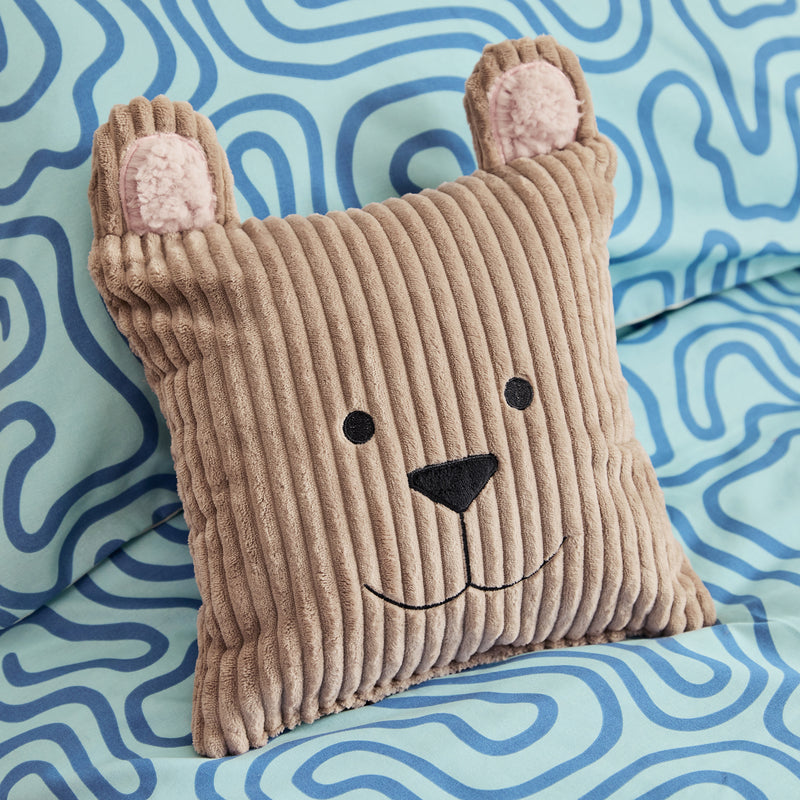 Kids Bertie Bear Cord Cushion - Mocha