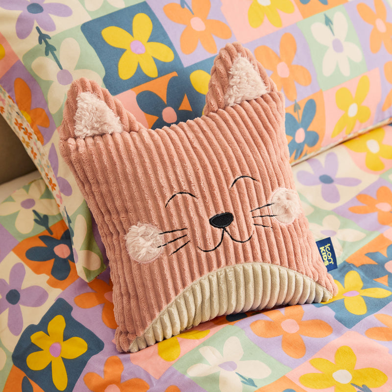Kids Cleo Cat Cord Cushion - Dawn Pink