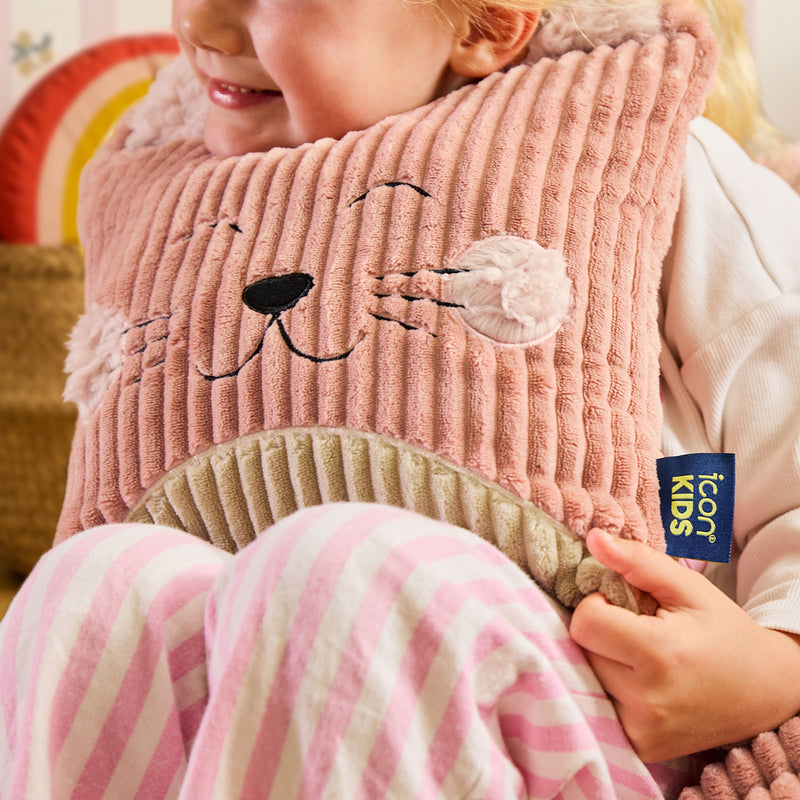 Kids Cleo Cat Cord Cushion - Dawn Pink