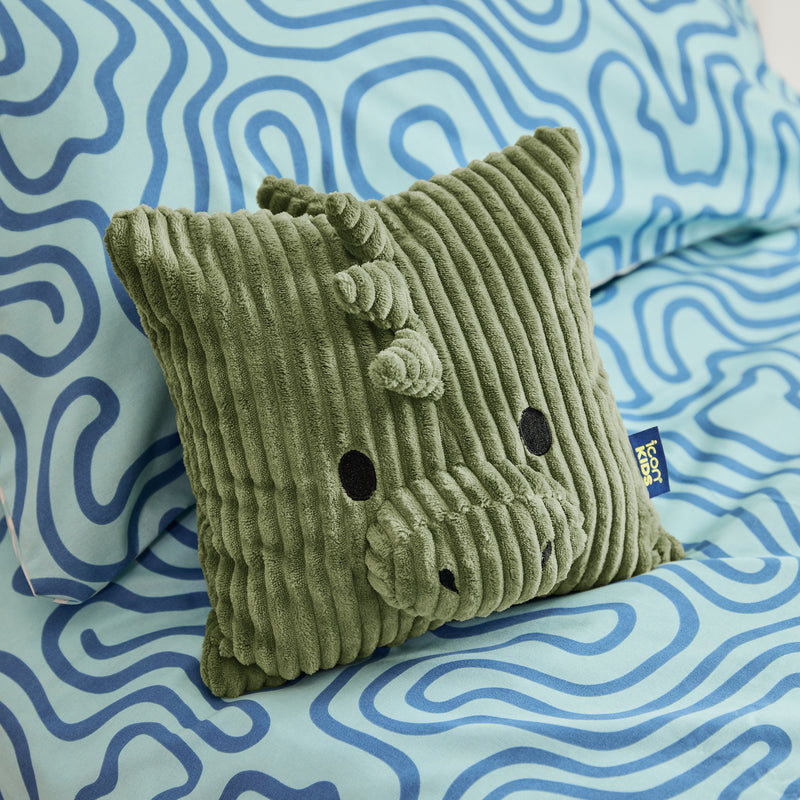 Kids Dexter Dinosaur Cord Cushion - Sage Green
