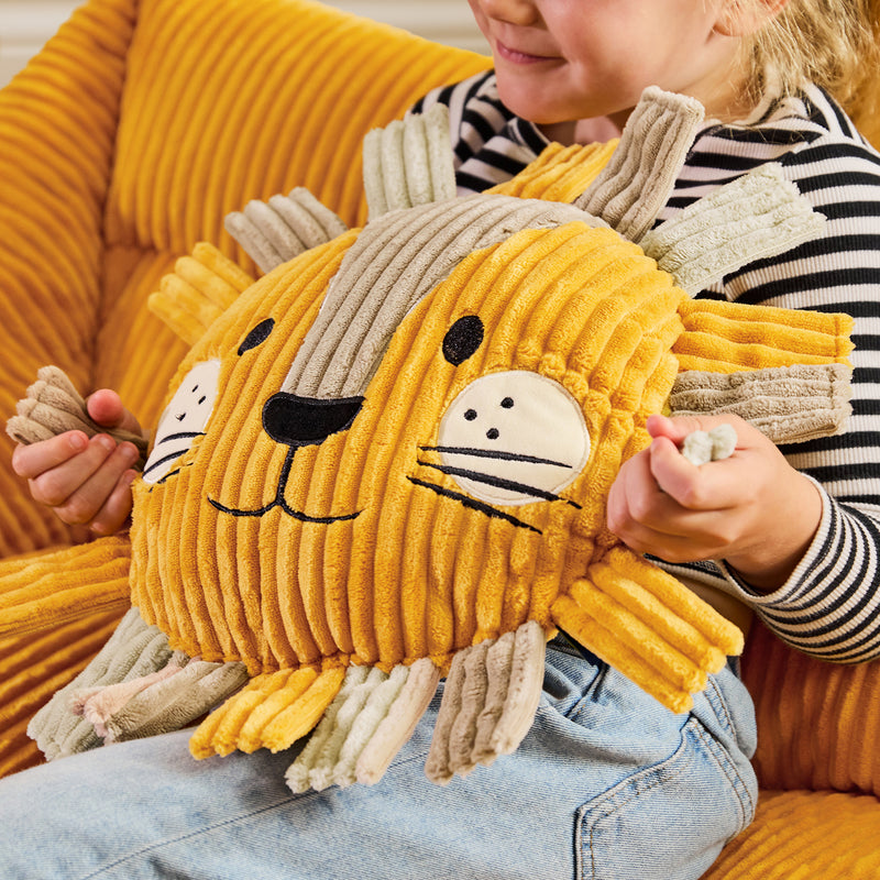 Kids Leo Lion Cord Cushion - Ochre