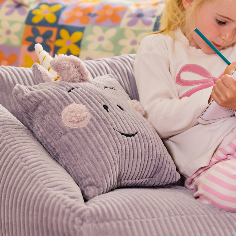 Kids Luna Unicorn Cord Cushion - Lavender