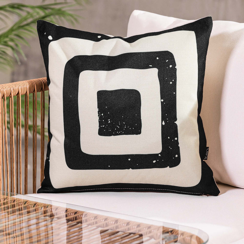 Square Print Indoor-Outdoor Cushion - Black & White