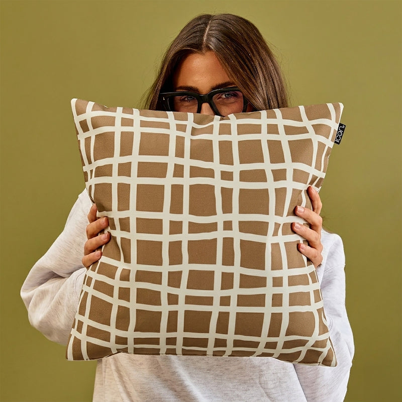 Abstract Print Indoor-Outdoor Cushion - Brown