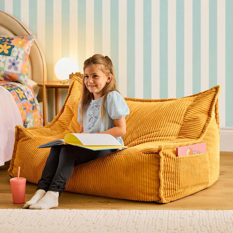 Kids Francesco Cord Bean Bag Sofa - Ochre