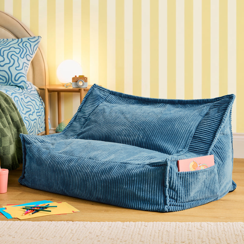 Kids Francesco Cord Bean Bag Sofa - Denim Blue