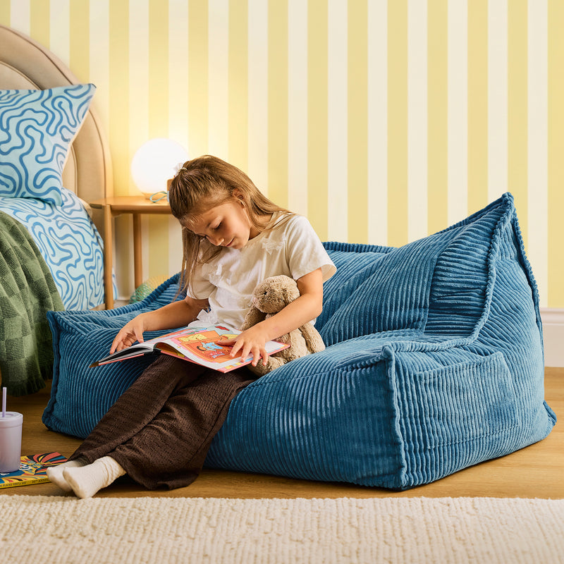 Kids Francesco Cord Bean Bag Sofa - Denim Blue