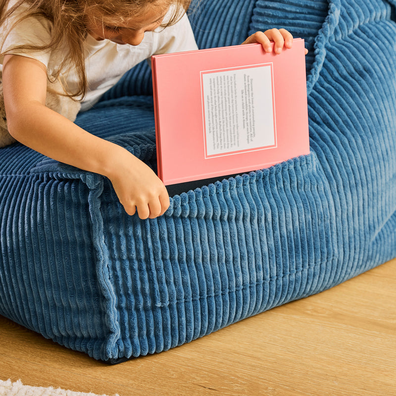 Kids Francesco Cord Bean Bag Sofa - Denim Blue