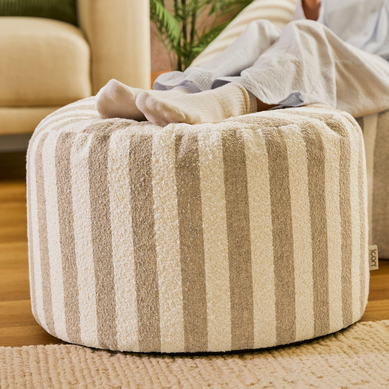 Milano Stripe Bouclé Round Footstool - Natural