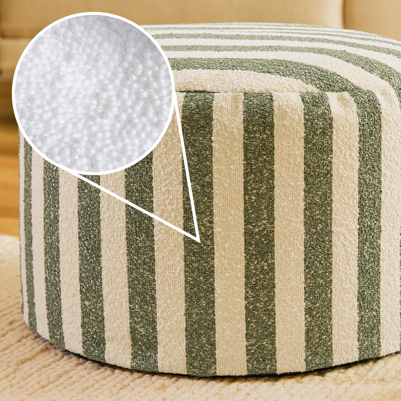 Milano Stripe Bouclé Round Footstool - Olive Green
