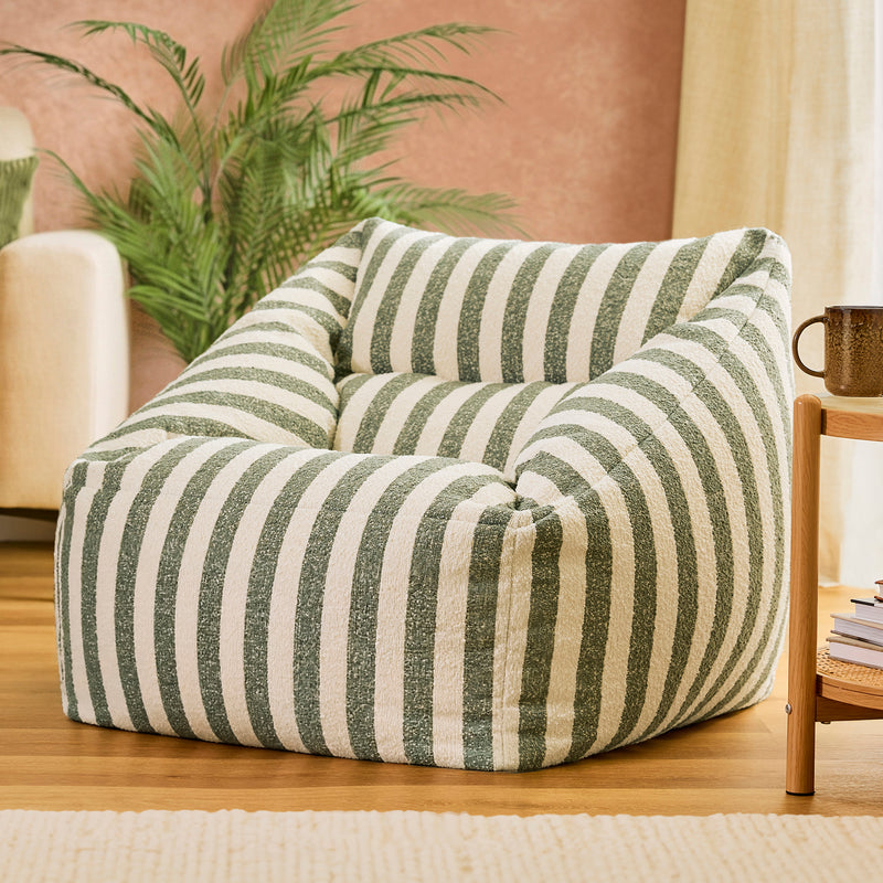 Natalia Stripe Bouclé Armchair Bean Bag - Olive Green