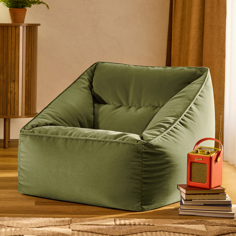Natalia Velvet Armchair Bean Bag - Olive Green