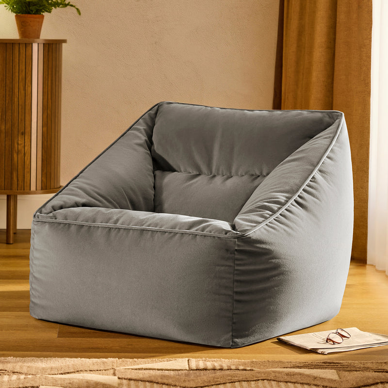 Natalia Velvet Armchair Bean Bag - Charcoal Grey