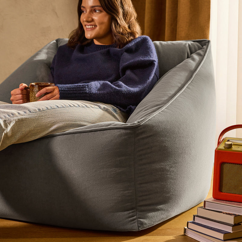 Natalia Velvet Armchair Bean Bag - Charcoal Grey