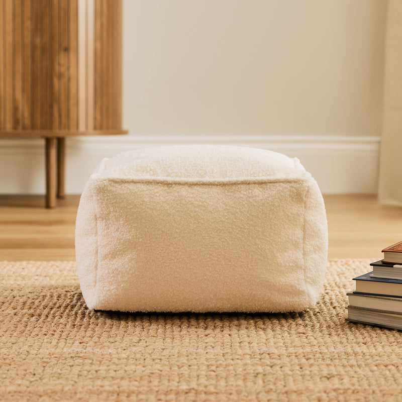 Amara Bouclé Square Footstool Bean Bag - Ivory