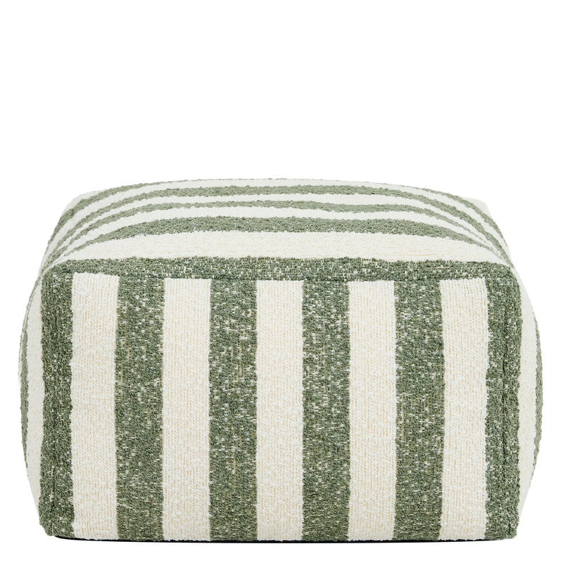 Amara Stripe Bouclé Square Footstool - Olive Green