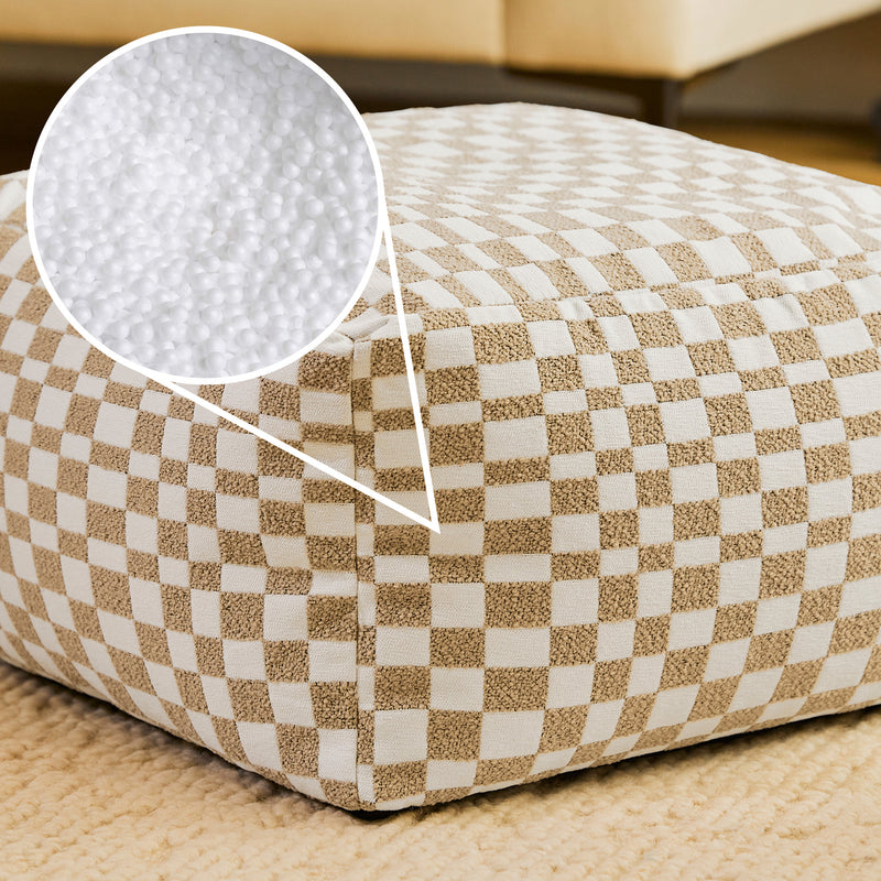 Amara Checkerboard Square Footstool - Natural
