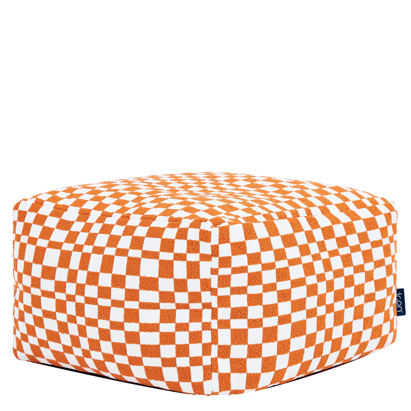Amara Checkerboard Square Footstool - Orange