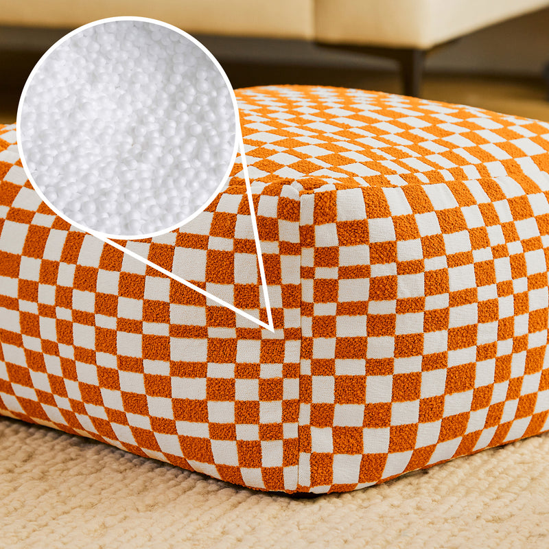 Amara Checkerboard Square Footstool - Orange