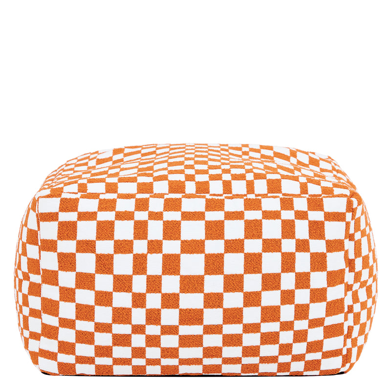 Amara Checkerboard Square Footstool - Orange