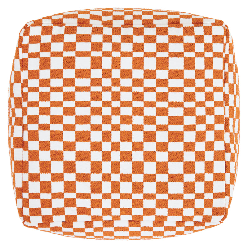 Amara Checkerboard Square Footstool - Orange
