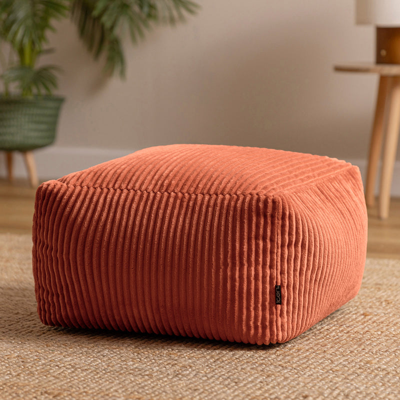 Amara Cord Square Footstool Bean Bag - Terracotta