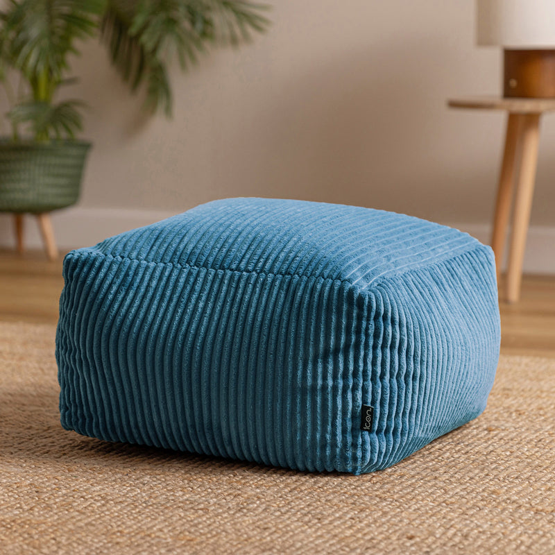 Amara Corduroy Square Footstool - Denim Blue