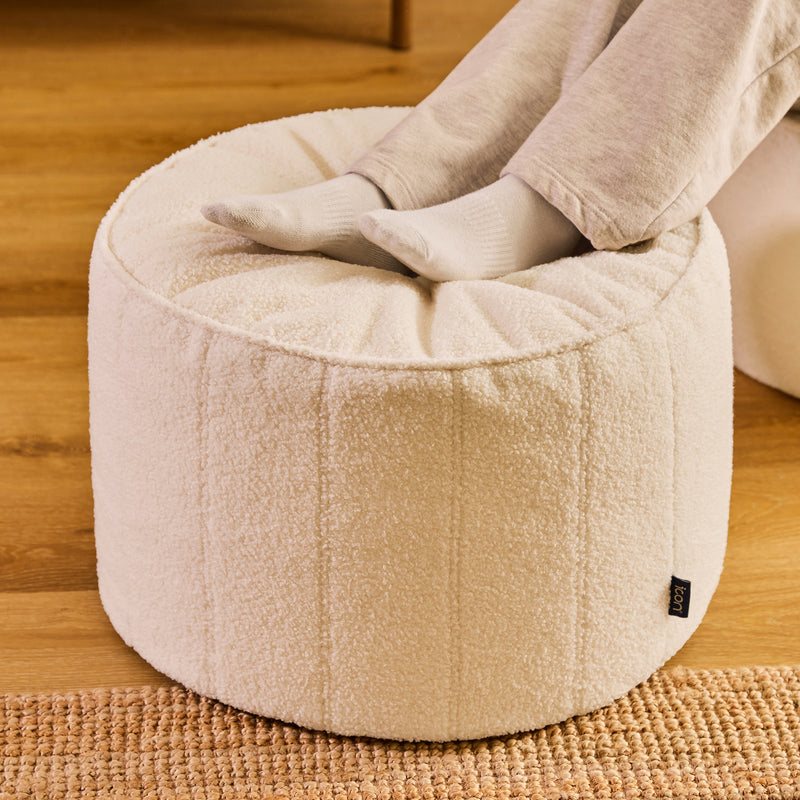 Milano Bouclé Round Footstool Bean Bag - Ivory