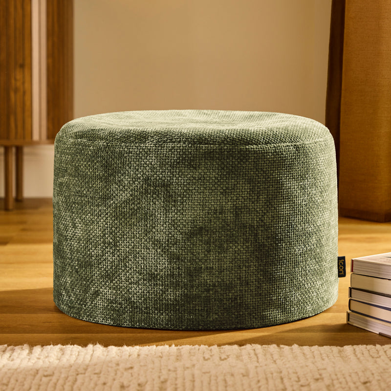 Milano Chenille Round Footstool Bean Bag - Olive Green