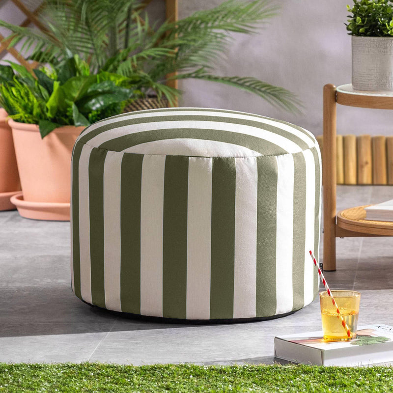 Milano Stripe Woven Round Footstool - Olive Green