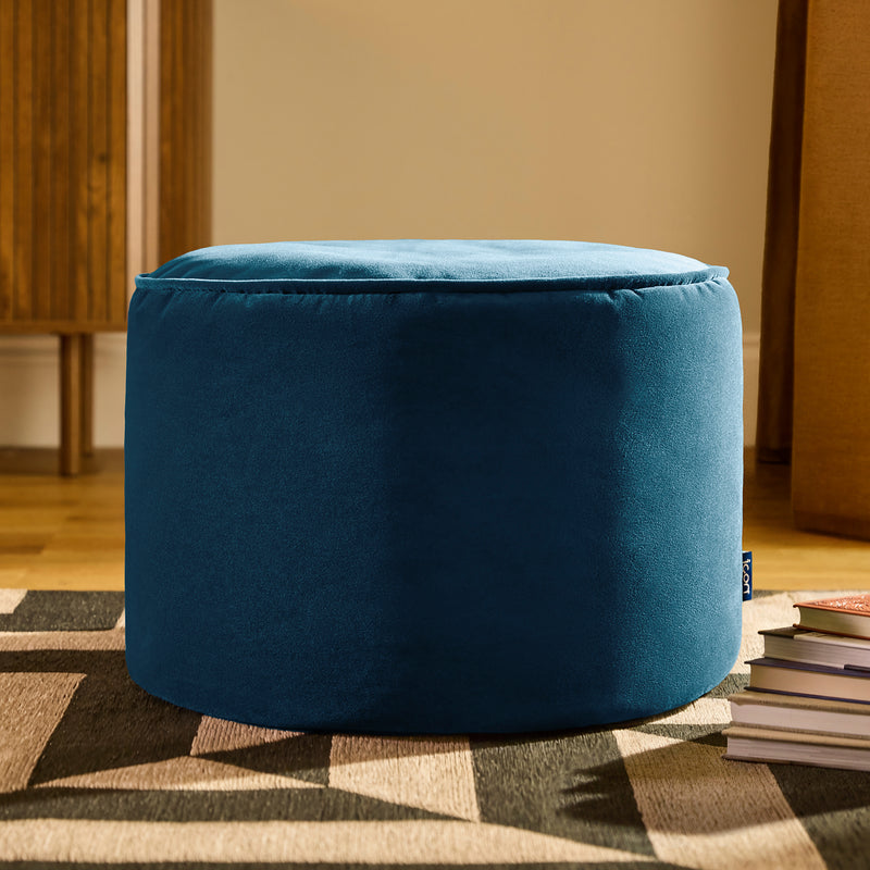 Milano Velvet Round Footstool Bean Bag - Ink Blue