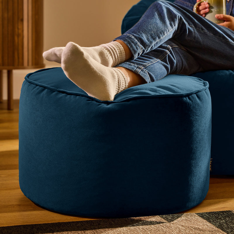 Milano Velvet Round Footstool Bean Bag - Ink Blue