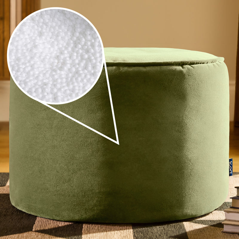 Milano Velvet Round Footstool - Olive Green