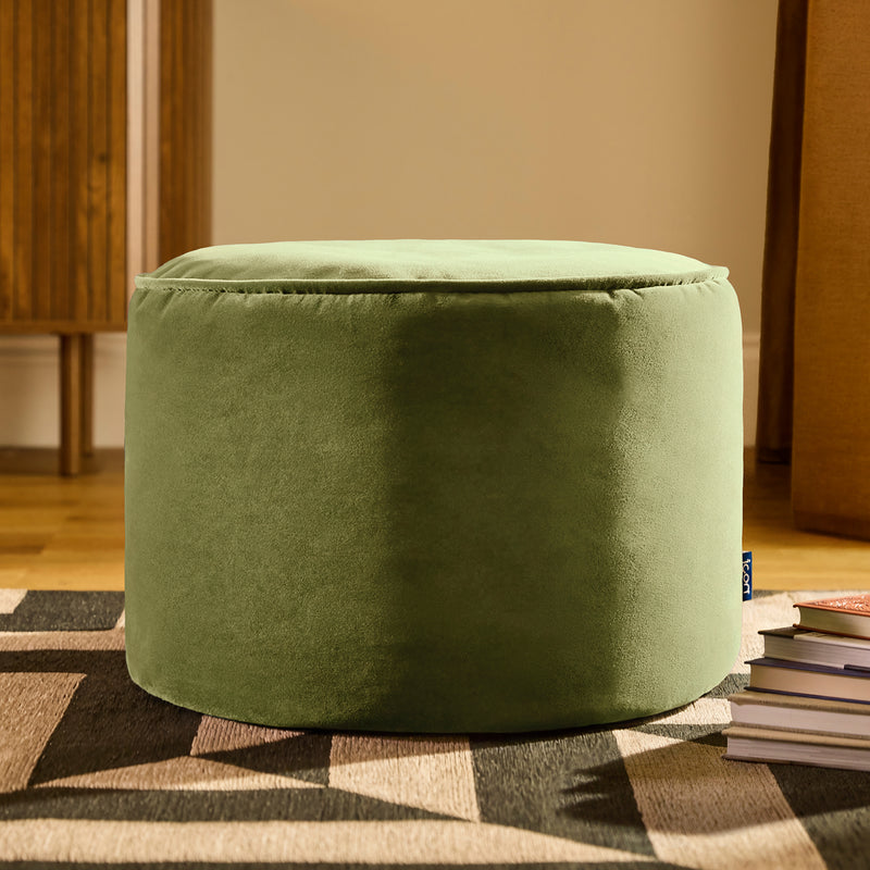 Milano Velvet Round Footstool - Olive Green
