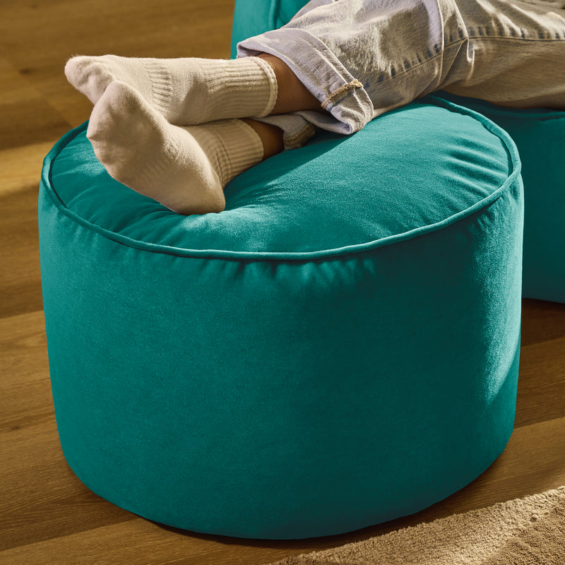 Milano Velvet Round Footstool - Teal