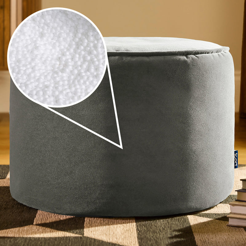 Milano Velvet Round Footstool - Charcoal Grey