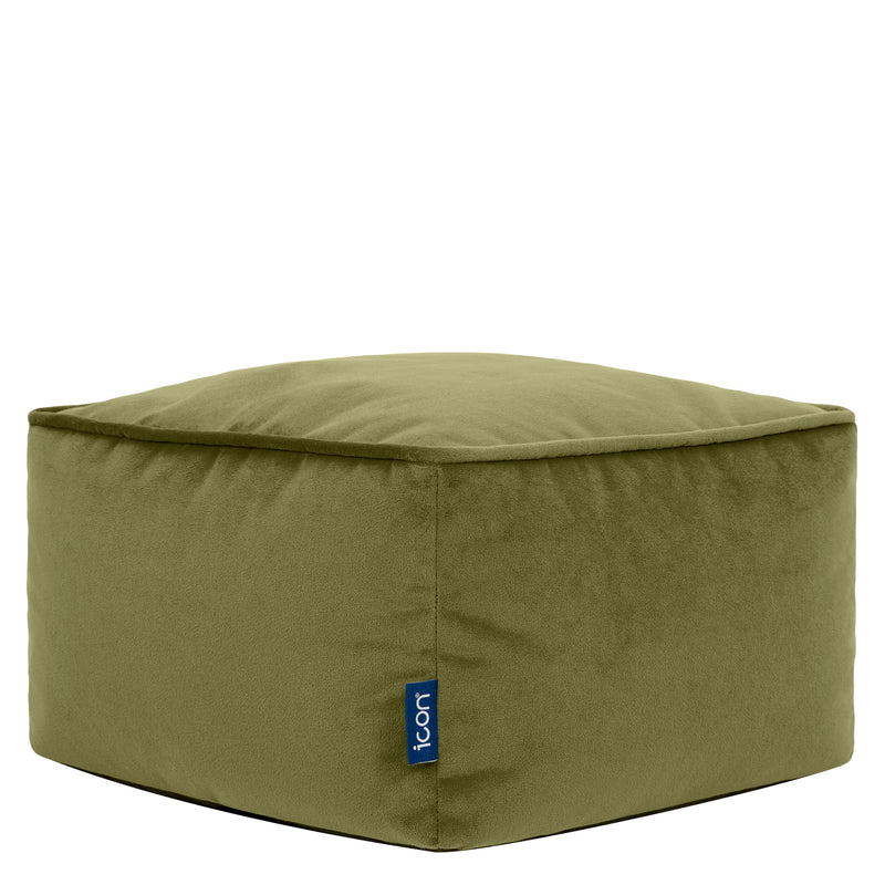 Amara Velvet Square Footstool Bean Bag - Olive Green