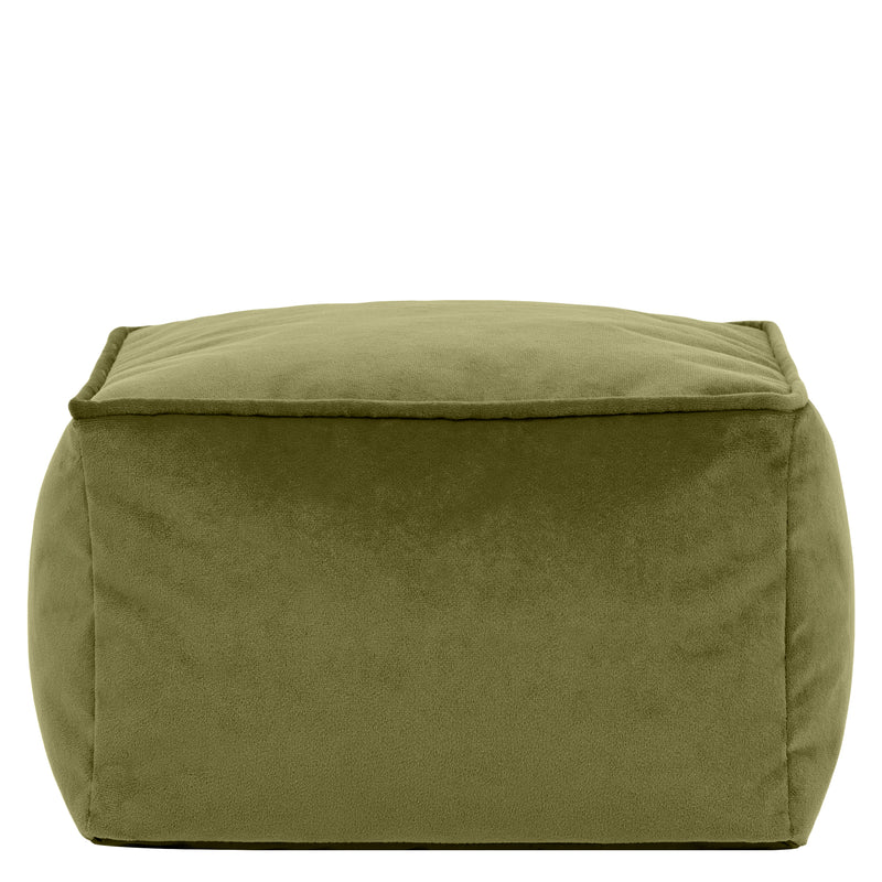 Amara Velvet Square Footstool Bean Bag - Olive Green