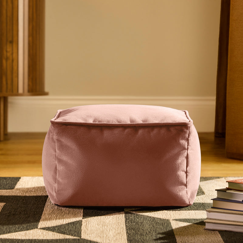 Amara Velvet Square Footstool - Dawn Pink