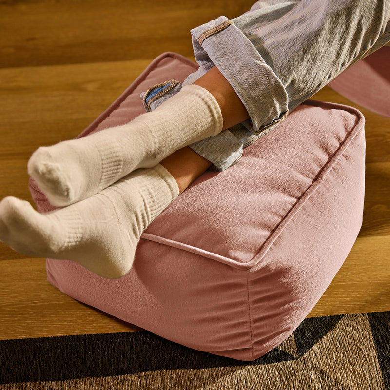 Amara Velvet Square Footstool - Dawn Pink