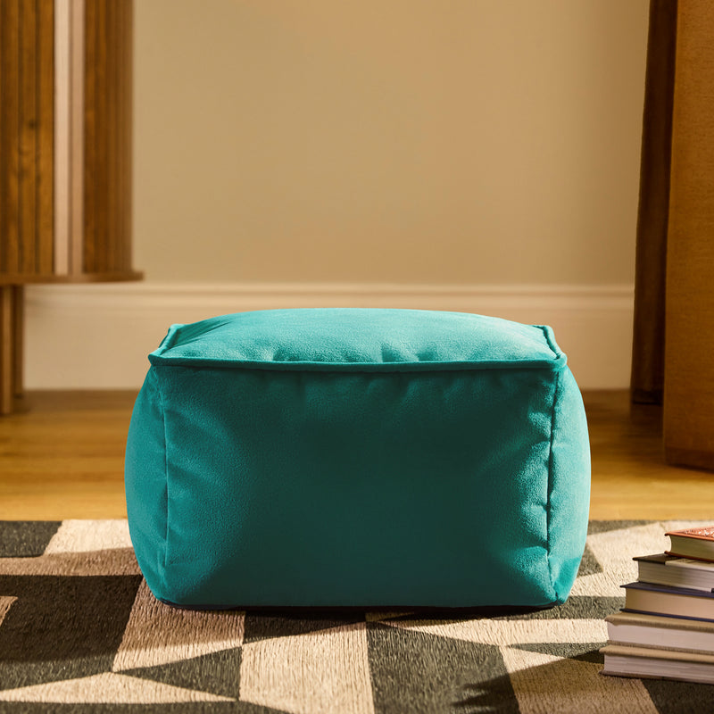 Amara Velvet Square Footstool - Teal