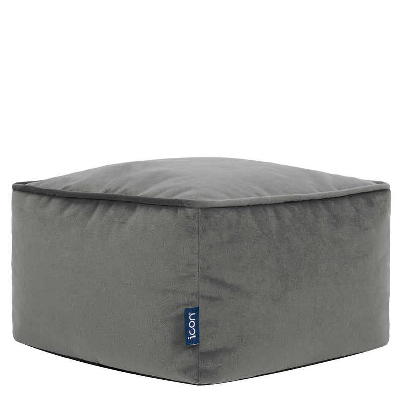 Amara Velvet Square Footstool - Charcoal Grey