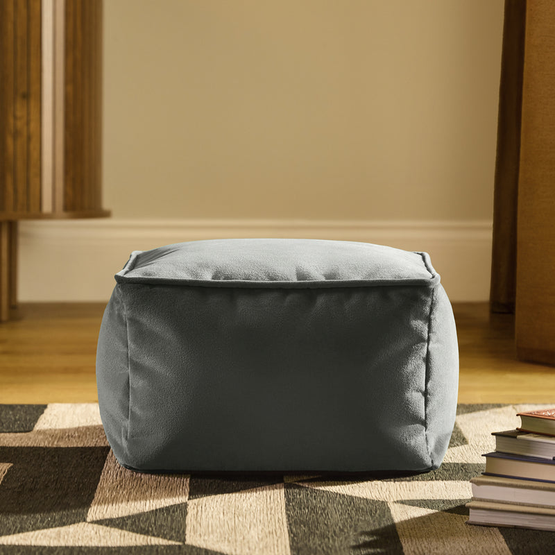 Amara Velvet Square Footstool - Charcoal Grey