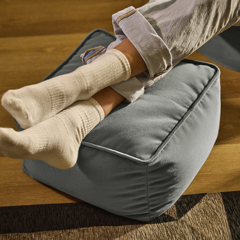 Amara Velvet Square Footstool - Charcoal Grey