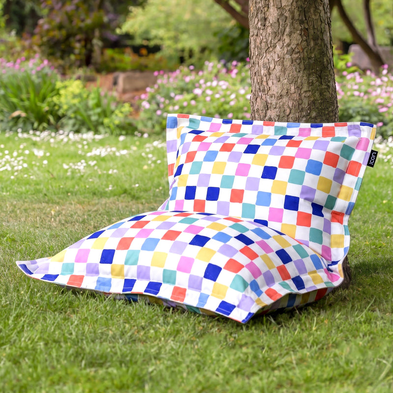 Kids Giant Indoor-Outdoor Floor Cushion - Multi-Colour Checkered Print
