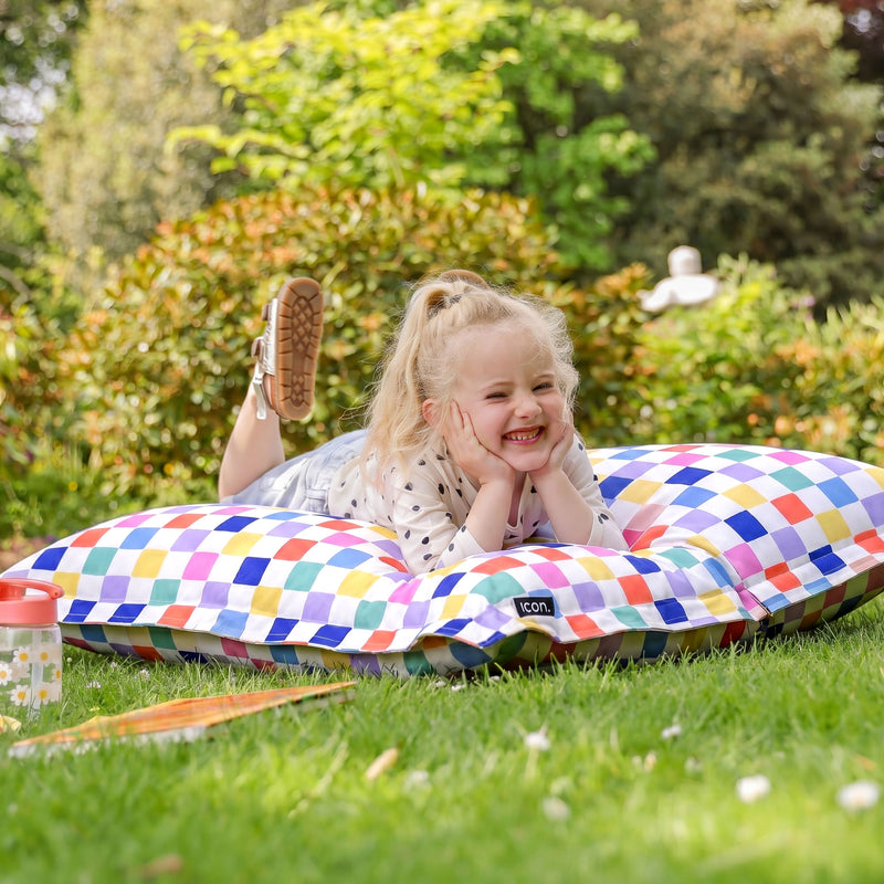 Kids Giant Indoor-Outdoor Floor Cushion - Multi-Colour Checkered Print