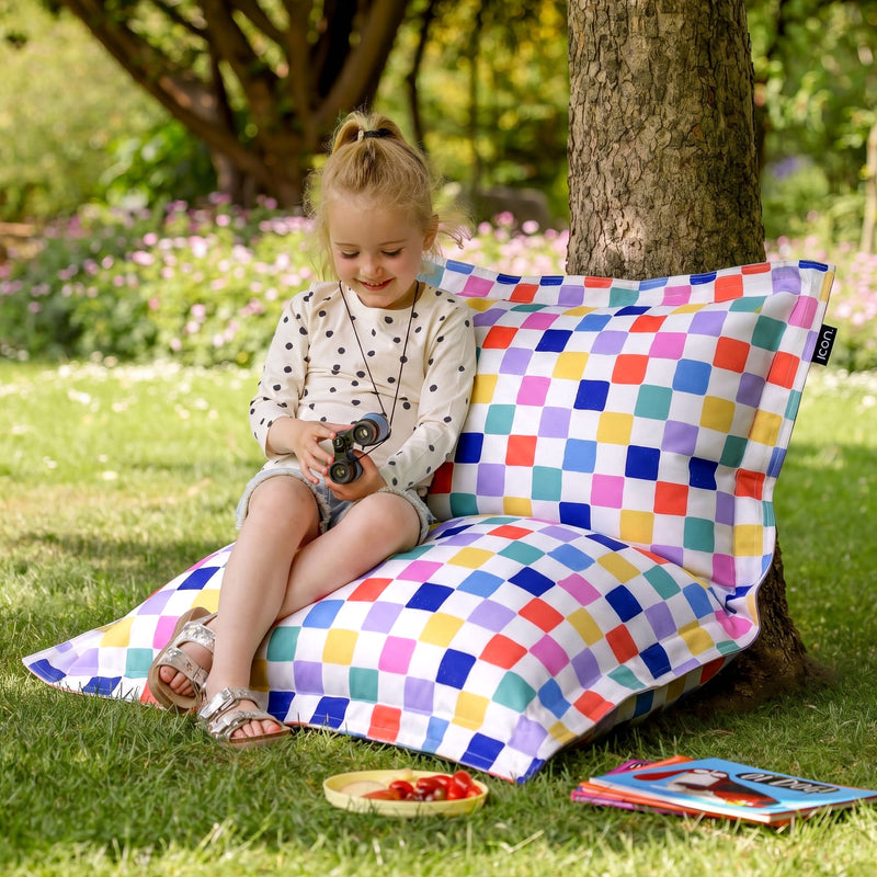 Kids Giant Indoor-Outdoor Floor Cushion - Multi-Colour Checkered Print