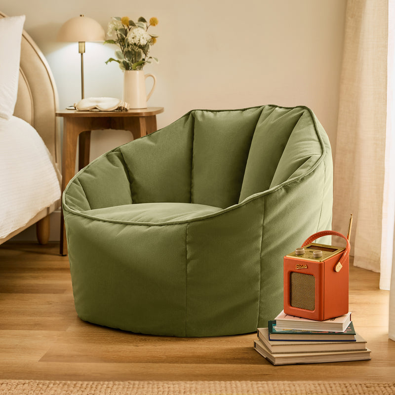 Sirena Velvet Bean Bag Accent Chair - Olive Green